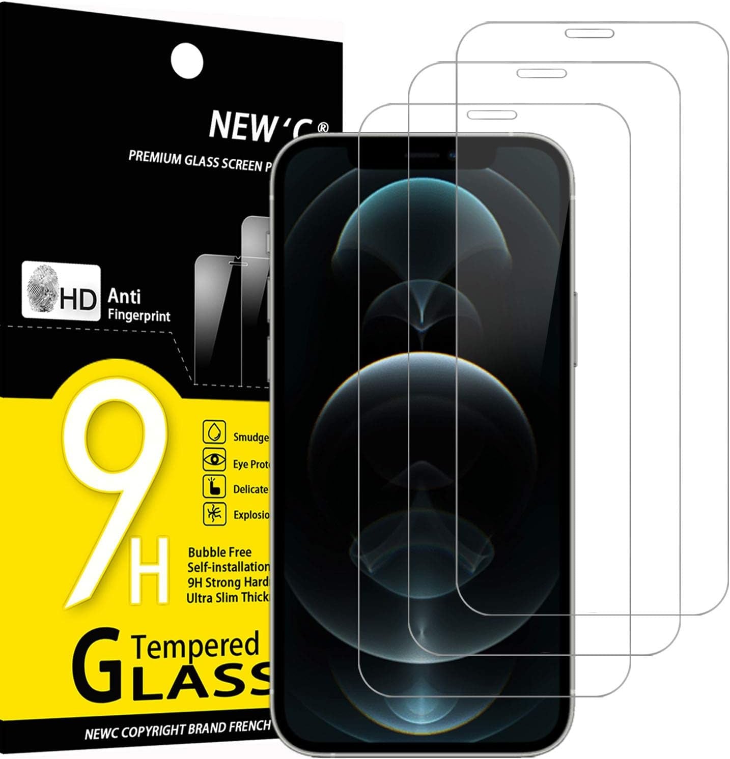 NEW'C 3 Pack Designed for Iphone 17, 17 Pro, Iphone 16 Pro Screen Protector (6.3 Inches), Enhanced Tempered Glass Protection with Easy Installation Tool Included,Case Friendly Ultra Resistant