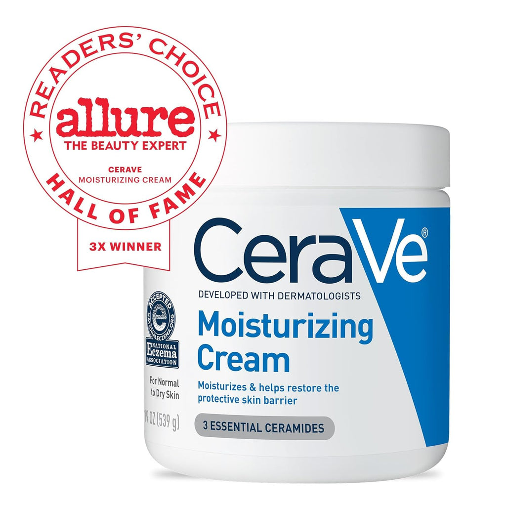 Cerave Moisturizing Cream, Body and Face Moisturizer for Dry Skin, Body Cream with Hyaluronic Acid and Ceramides, Daily Moisturizer, Oil-Free, Fragrance Free, Non-Comedogenic, 19 Ounce