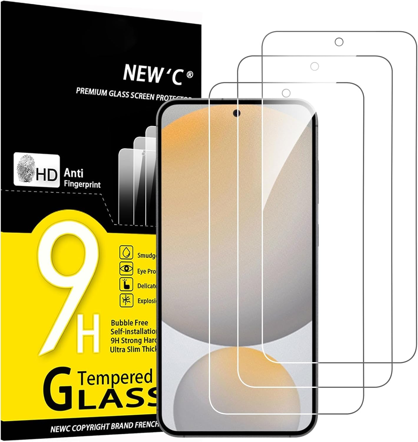 NEW'C 3 Pack Designed for Samsung Galaxy S25 Ultra Screen Protector Tempered Glass, Bubble Free, Ultra Resistant