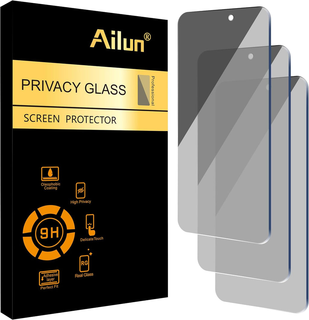 Ailun 3-Pack Privacy Screen Protector for iPhone 16/15/15 Pro - Ultimate Anti-Scratch Tempered Glass for Enhanced Privacy
