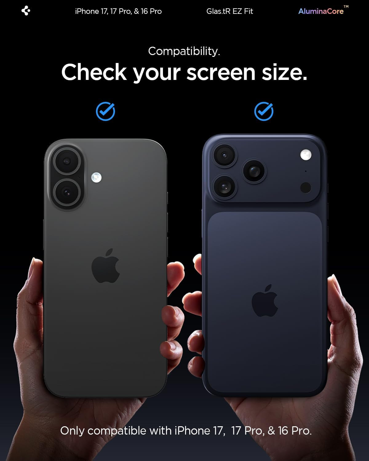 Ultimate Protection for Your iPhone: Spigen Aluminacore Tempered Glass Screen Protector for iPhone 17 Pro, 17, and 16 Pro - 9H+ Hardness, 2 Pack with EZ Fit Installation