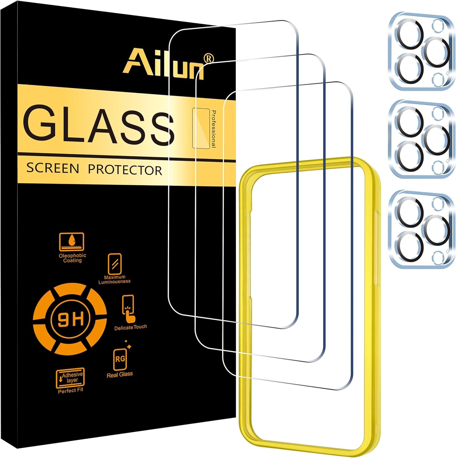 Ailun 3 Pack Screen Protector for Iphone 17 Pro Max [6.9 Inch] + 3 Pack Camera Lens Protector with Installation Frame,Dynamic Island Compatible,Case Friendly[Not for Iphone 17/17 Pro/Iphone Air]