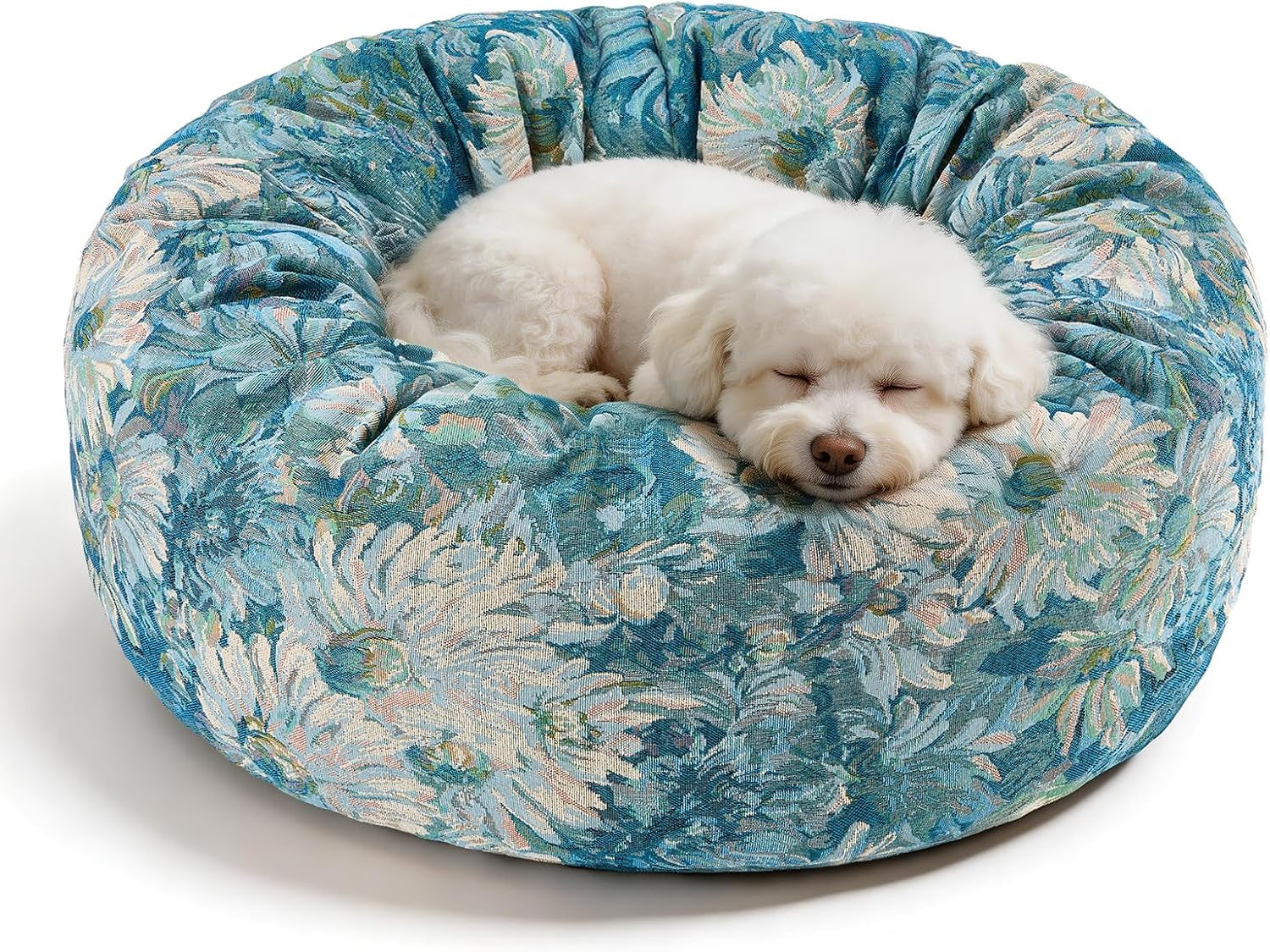 Premium Round Donut Calming Bed for Dogs and Cats - Washable Anti-Slip Faux Fur Cuddler (28" Khaki)