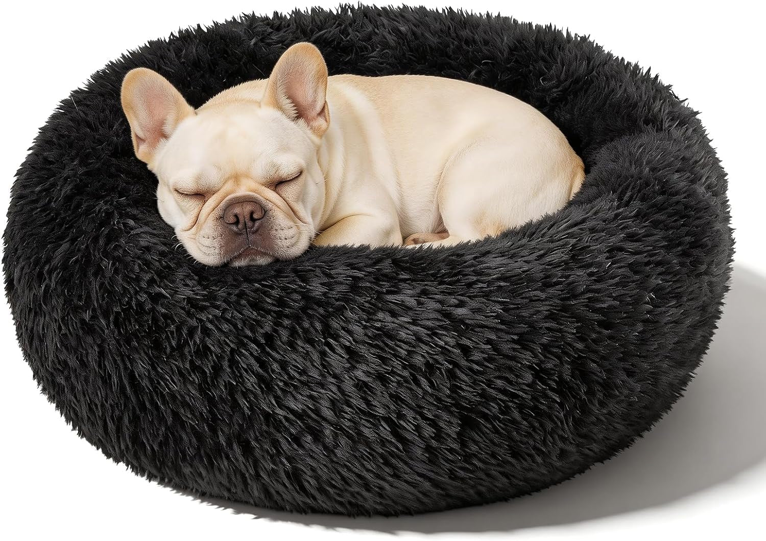 Premium Round Donut Calming Bed for Dogs and Cats - Washable Anti-Slip Faux Fur Cuddler (28" Khaki)