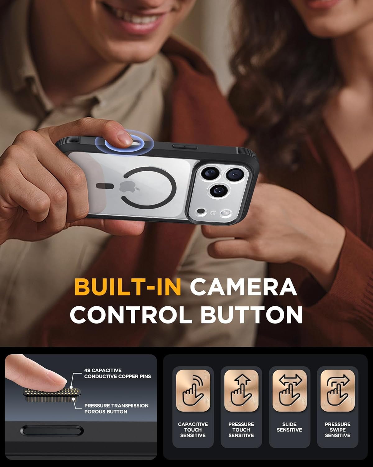 Miracase for Iphone 17 Pro Max Case 6.9" Full-Body Phone Case with Built-In Glass Screen Protector& Full Camera Protector, Camera Control [Magnetic with Magsafe] Drop Proof 17 Promax Cover, Black