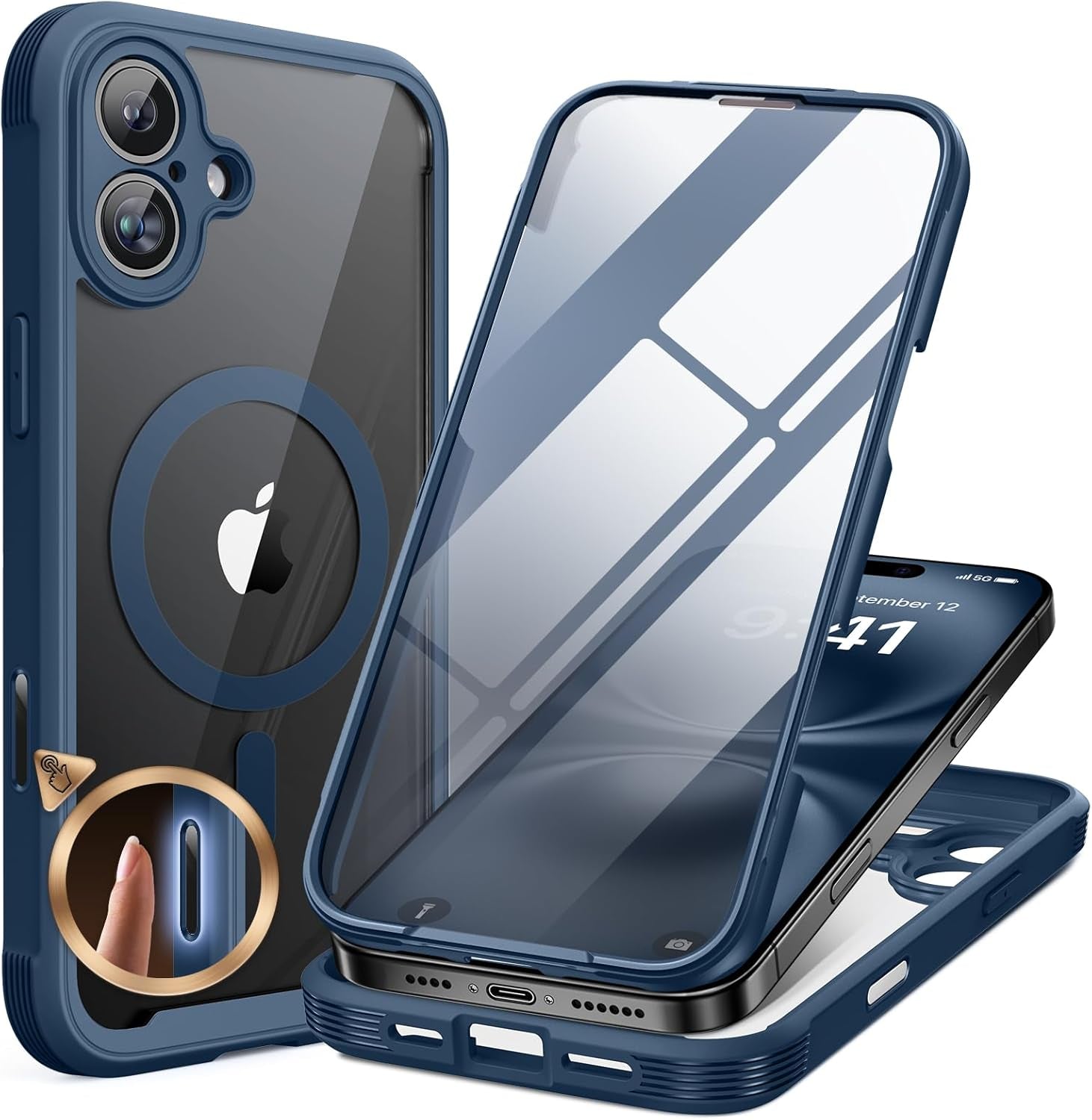 Miracase for Iphone 17 Pro Max Case 6.9" Full-Body Phone Case with Built-In Glass Screen Protector& Full Camera Protector, Camera Control [Magnetic with Magsafe] Drop Proof 17 Promax Cover, Black