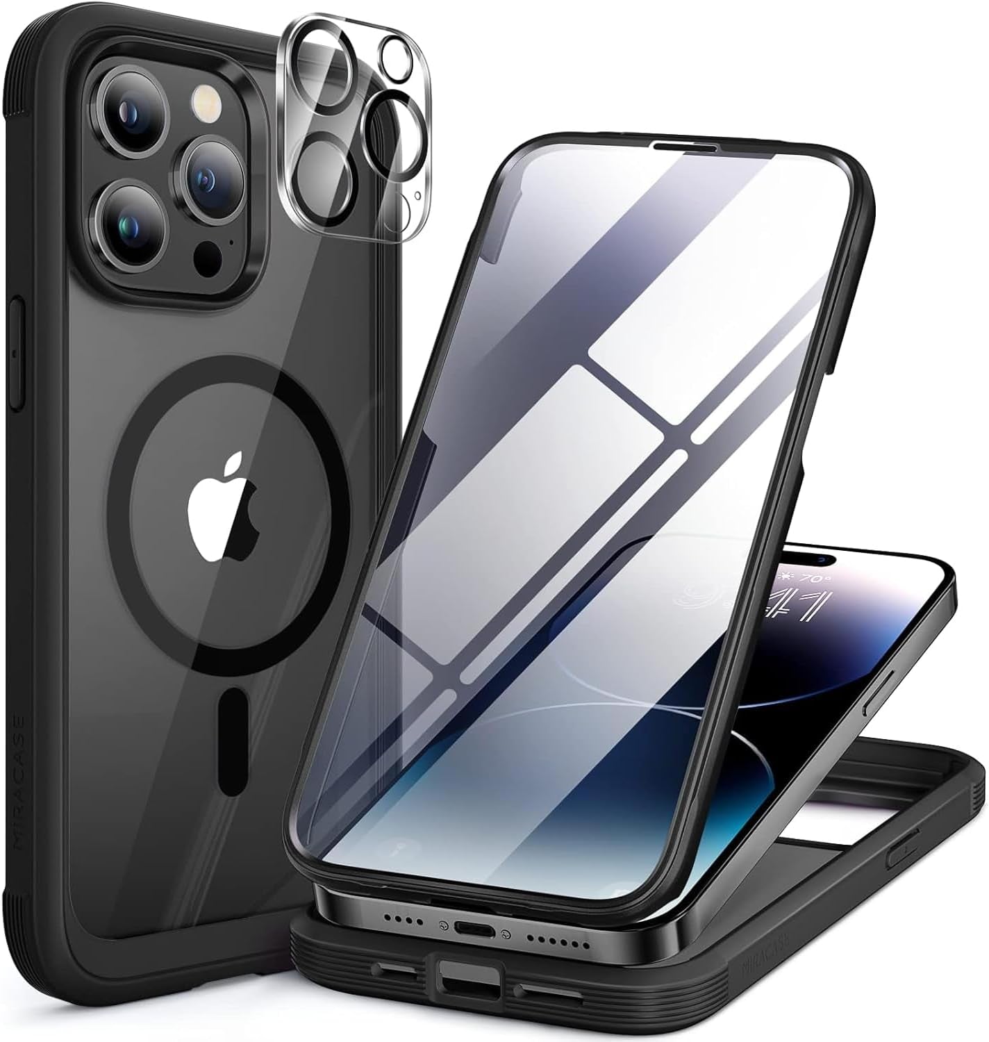 Miracase for Iphone 17 Pro Max Case 6.9" Full-Body Phone Case with Built-In Glass Screen Protector& Full Camera Protector, Camera Control [Magnetic with Magsafe] Drop Proof 17 Promax Cover, Black