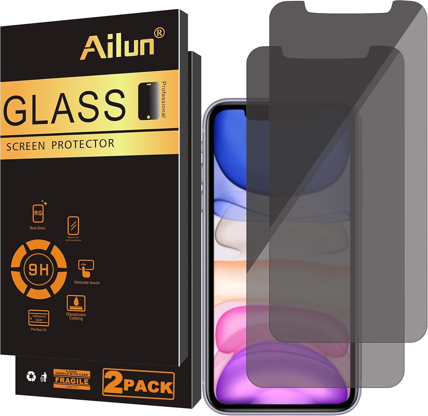 Ailun 3-Pack Privacy Screen Protector for iPhone 16/15/15 Pro - Ultimate Anti-Scratch Tempered Glass for Enhanced Privacy