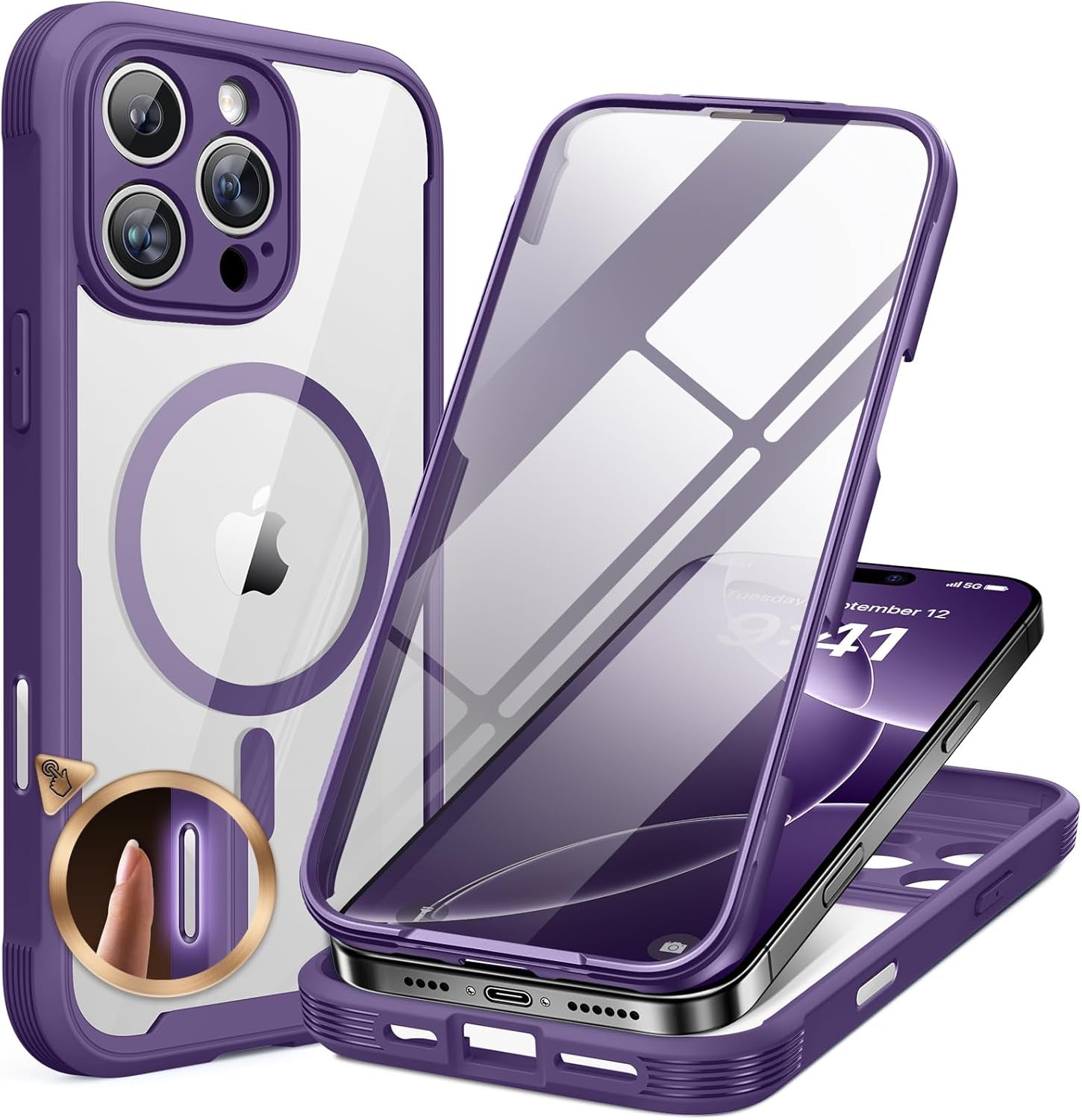 Miracase for Iphone 17 Pro Max Case 6.9" Full-Body Phone Case with Built-In Glass Screen Protector& Full Camera Protector, Camera Control [Magnetic with Magsafe] Drop Proof 17 Promax Cover, Black