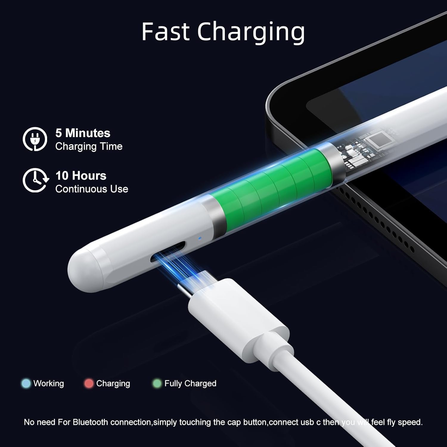 Elevate Your Creativity with the JAMJAKE Stylus Pen - Fast Charging Active Pencil for iPad 6th to 11th Generation, Compatible with 2018-2025 iPad Pro, Air, and Mini in Elegant White