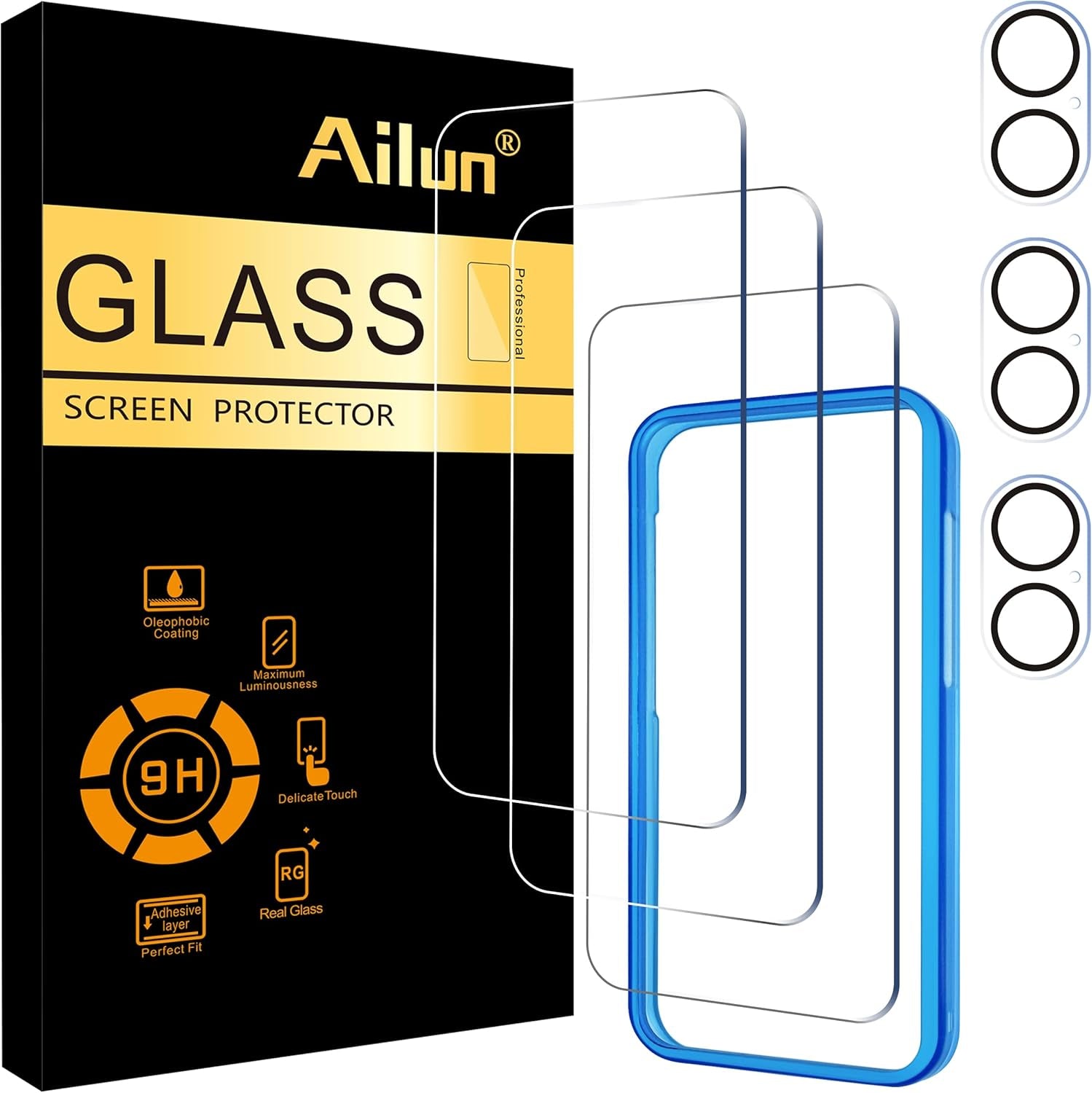 Ailun 3 Pack Screen Protector for Iphone 17 Pro Max [6.9 Inch] + 3 Pack Camera Lens Protector with Installation Frame,Dynamic Island Compatible,Case Friendly[Not for Iphone 17/17 Pro/Iphone Air]