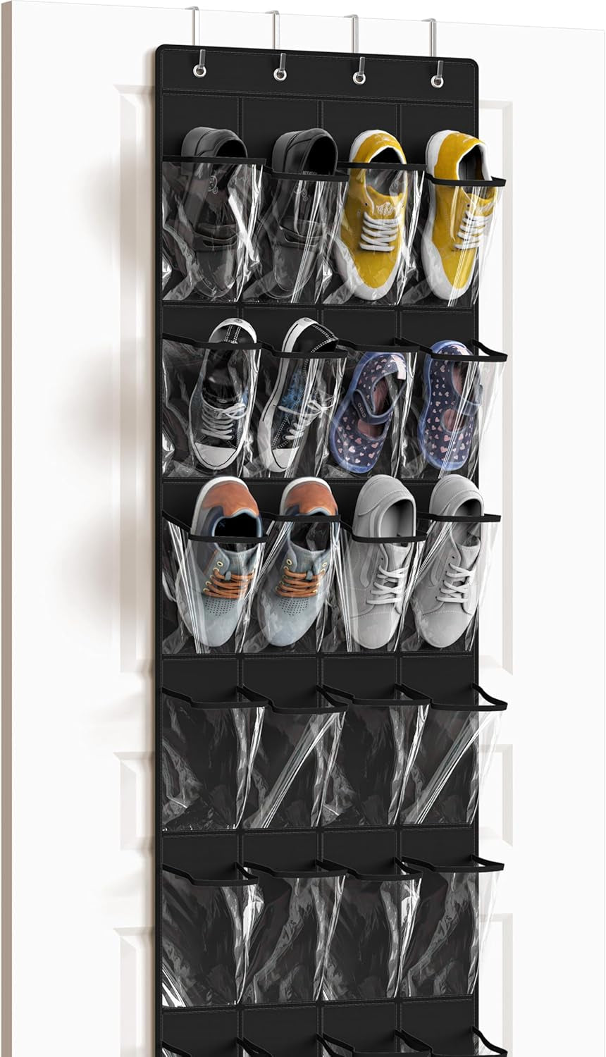 Simple Houseware 24 Pockets - Crystal Clear over the Door Hanging Shoe Organizer, Turquoise (64'' X 19'')