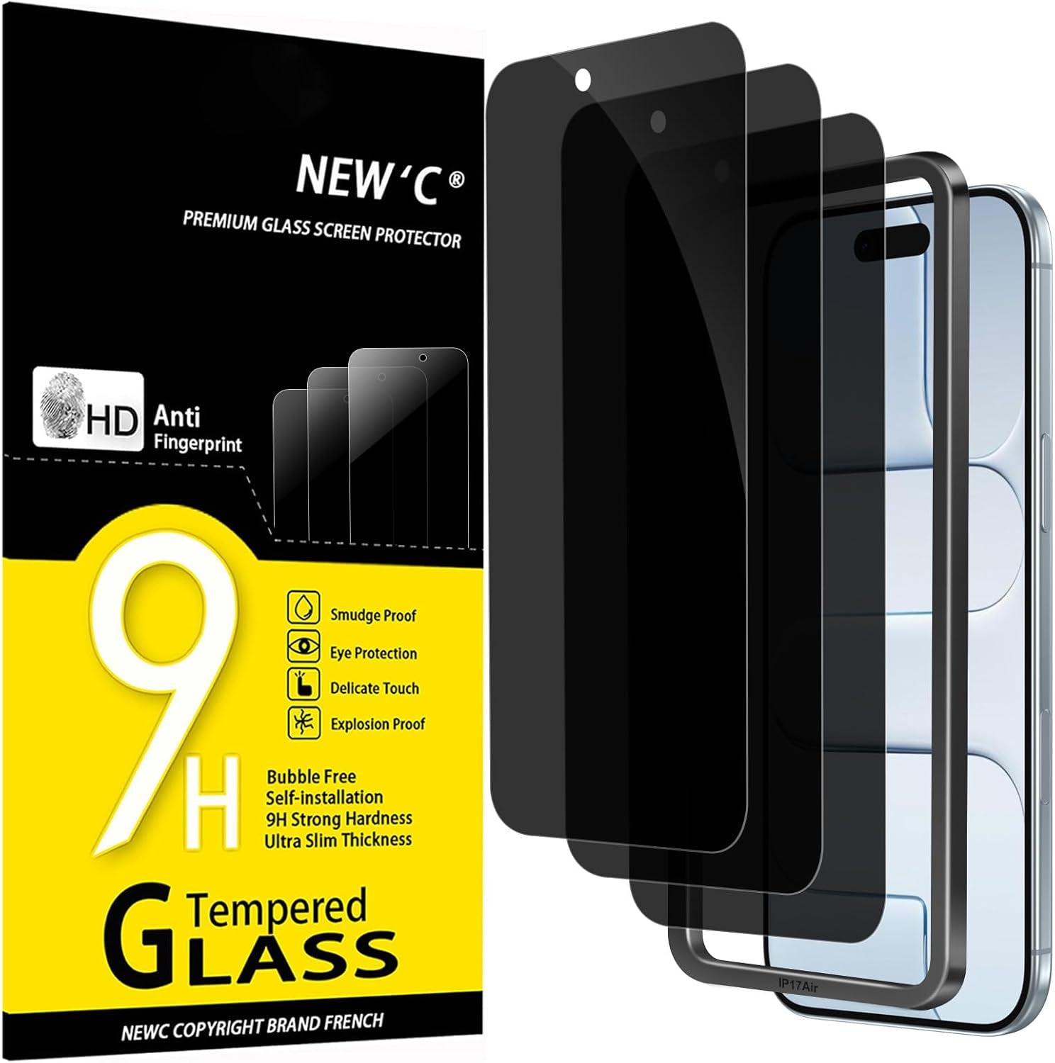 NEW'C 3 Pack Designed for Iphone 17, 17 Pro, Iphone 16 Pro Screen Protector (6.3 Inches), Enhanced Tempered Glass Protection with Easy Installation Tool Included,Case Friendly Ultra Resistant