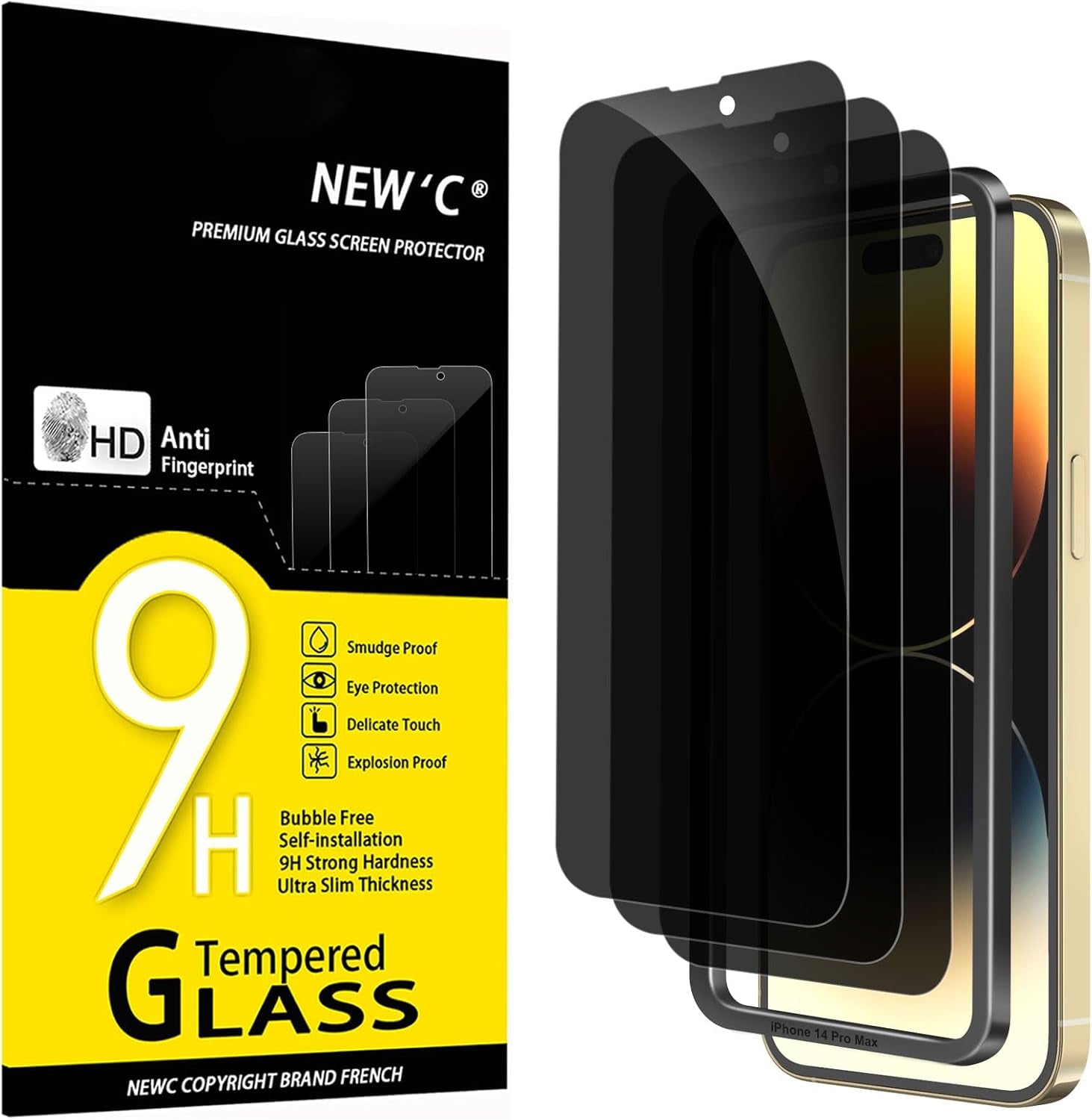 NEW'C 3 Pack Designed for Iphone 17, 17 Pro, Iphone 16 Pro Screen Protector (6.3 Inches), Enhanced Tempered Glass Protection with Easy Installation Tool Included,Case Friendly Ultra Resistant