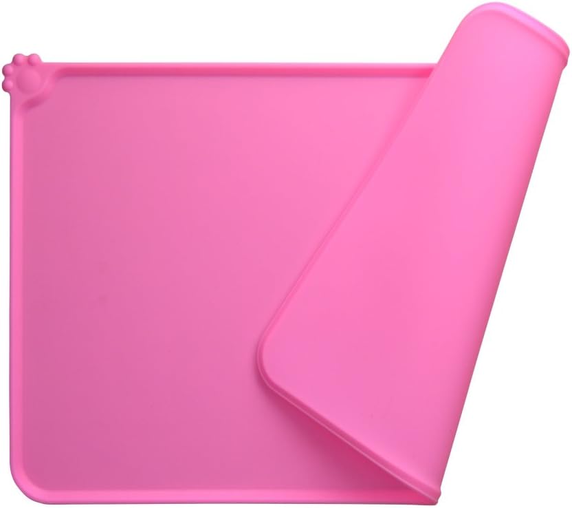 Silicone Non-Slip Pet Feeding Mat for Dogs and Cats, Waterproof Placemat for Small Animals (18.5" x 11.8", Pink)