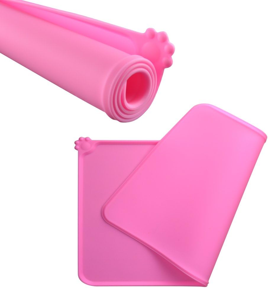 Silicone Non-Slip Pet Feeding Mat for Dogs and Cats, Waterproof Placemat for Small Animals (18.5" x 11.8", Pink)