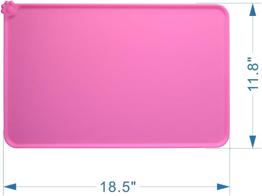 Silicone Non-Slip Pet Feeding Mat for Dogs and Cats, Waterproof Placemat for Small Animals (18.5" x 11.8", Pink)