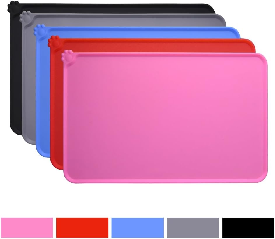 Silicone Non-Slip Pet Feeding Mat for Dogs and Cats, Waterproof Placemat for Small Animals (18.5" x 11.8", Pink)