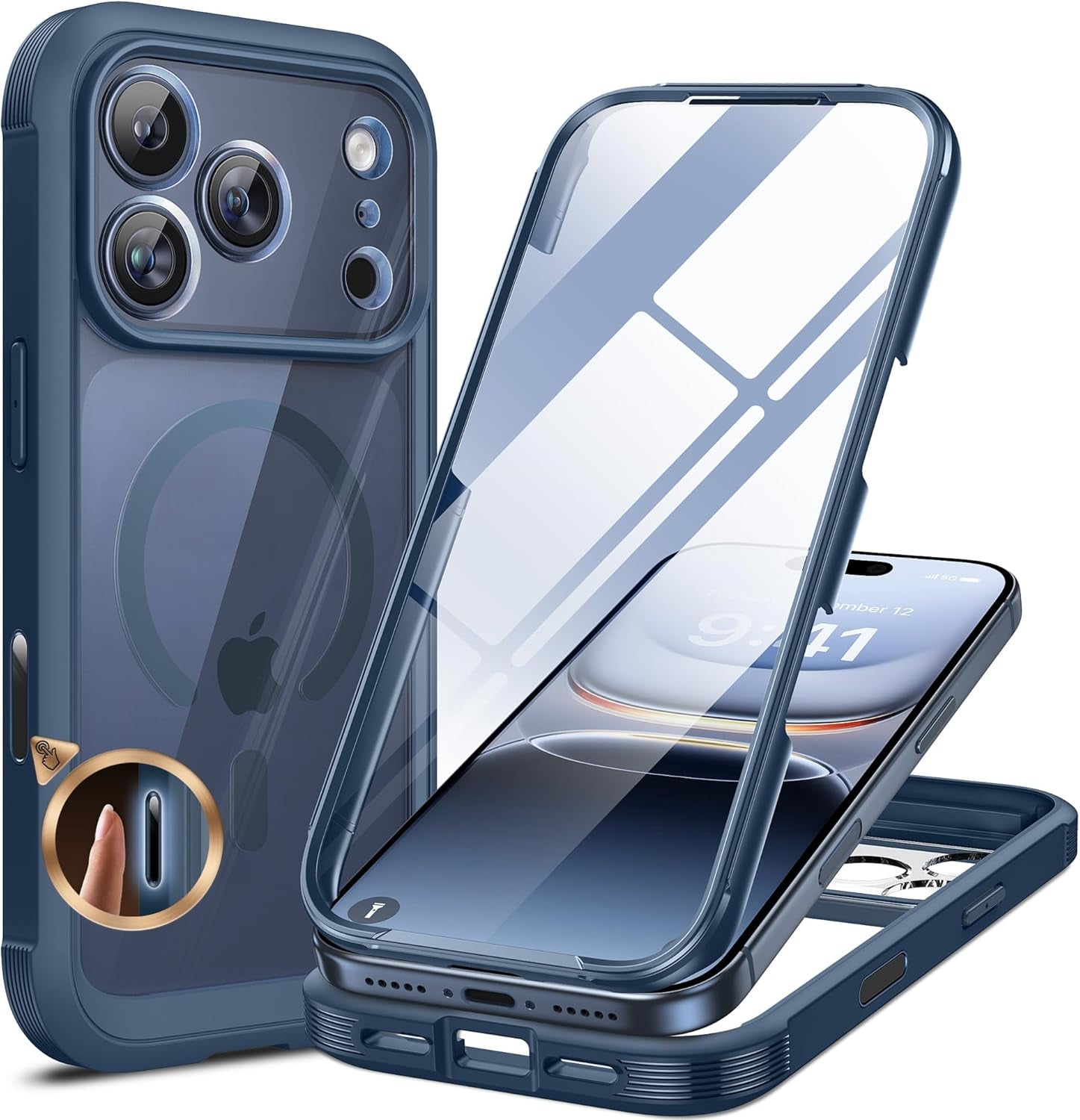 Miracase for Iphone 17 Pro Max Case 6.9" Full-Body Phone Case with Built-In Glass Screen Protector& Full Camera Protector, Camera Control [Magnetic with Magsafe] Drop Proof 17 Promax Cover, Black