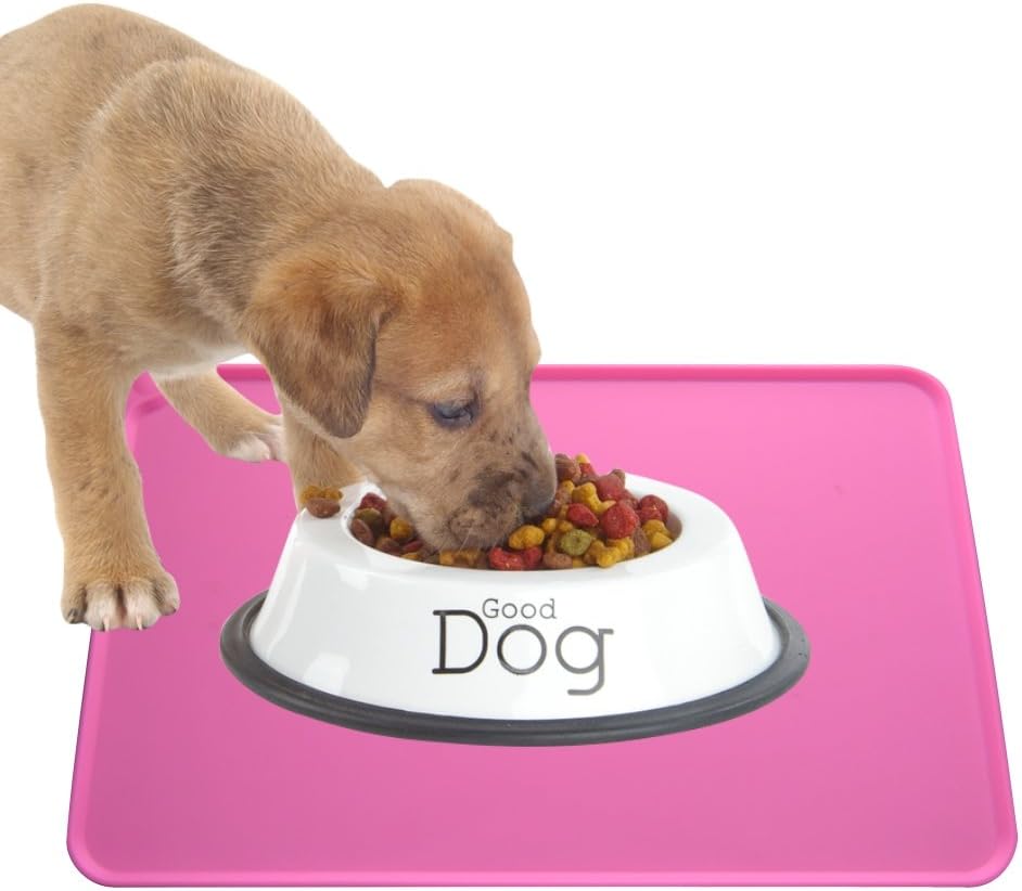 Silicone Non-Slip Pet Feeding Mat for Dogs and Cats, Waterproof Placemat for Small Animals (18.5" x 11.8", Pink)