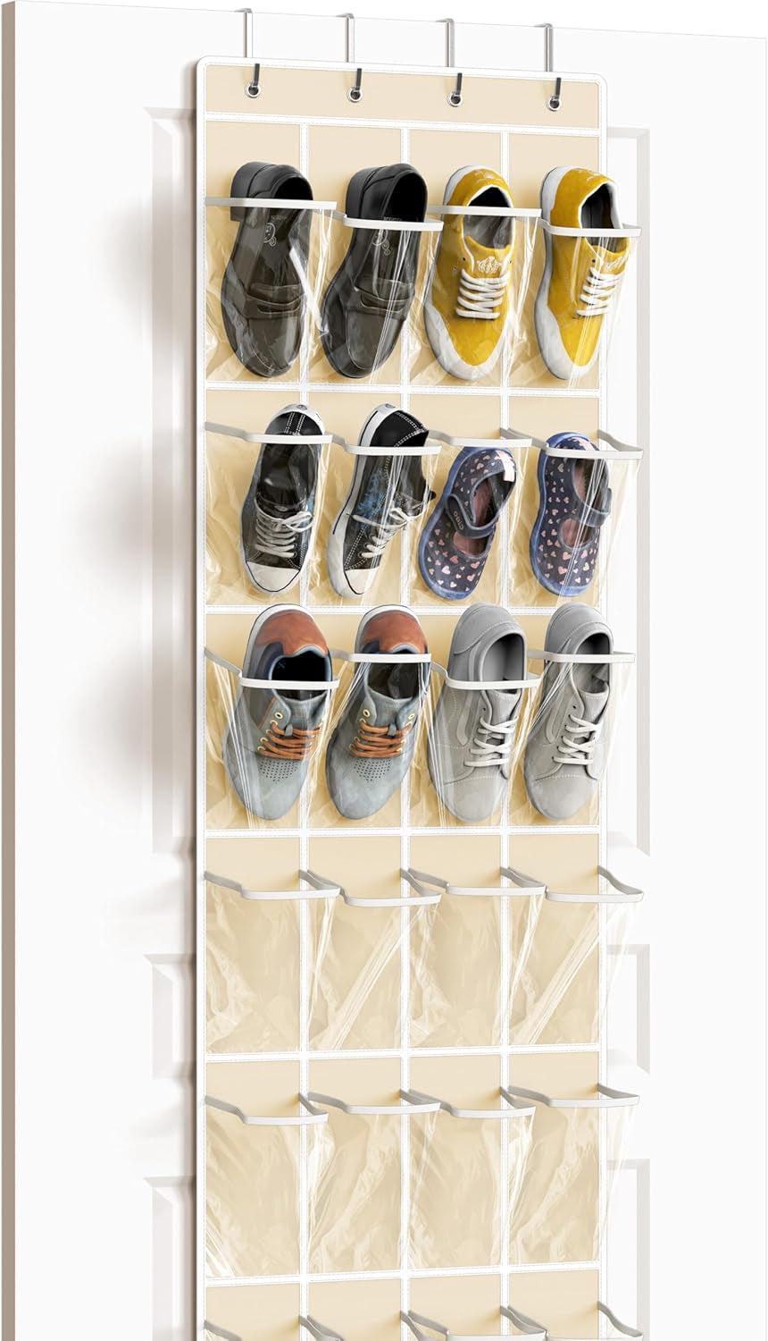 Simple Houseware 24 Pockets - Crystal Clear over the Door Hanging Shoe Organizer, Turquoise (64'' X 19'')
