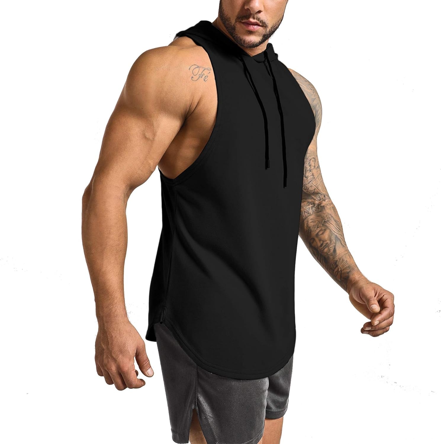 GYM REVOLUTION Men'S 2 Pack Workout Hooded Tank Top Cut off Bodybuilding Muscle Shirt Hoodies Gym Pullover Sleeveless T-Shirts Black Green L