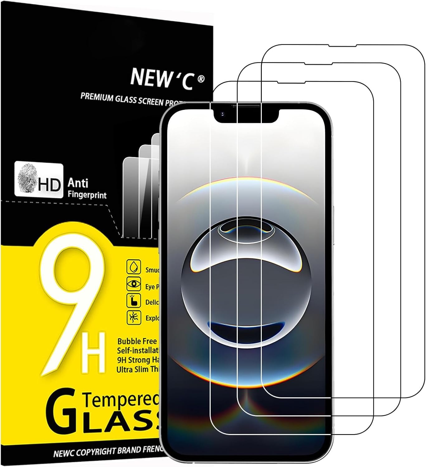 NEW'C 3 Pack Designed for Iphone 17, 17 Pro, Iphone 16 Pro Screen Protector (6.3 Inches), Enhanced Tempered Glass Protection with Easy Installation Tool Included,Case Friendly Ultra Resistant