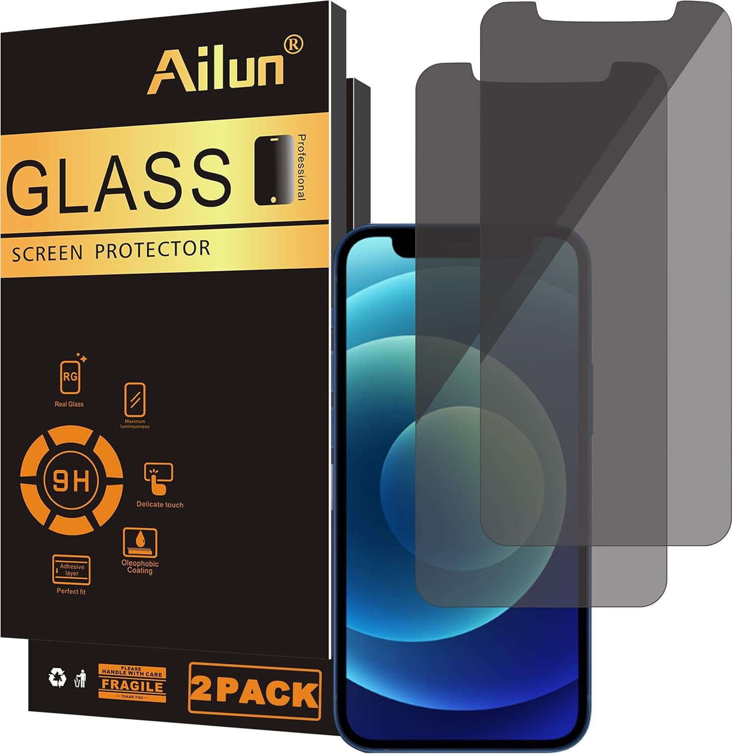 Ailun 3-Pack Privacy Screen Protector for iPhone 16/15/15 Pro - Ultimate Anti-Scratch Tempered Glass for Enhanced Privacy