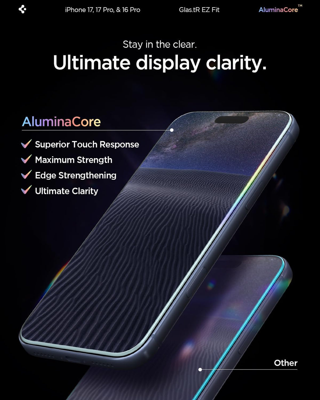 Ultimate Protection for Your iPhone: Spigen Aluminacore Tempered Glass Screen Protector for iPhone 17 Pro, 17, and 16 Pro - 9H+ Hardness, 2 Pack with EZ Fit Installation