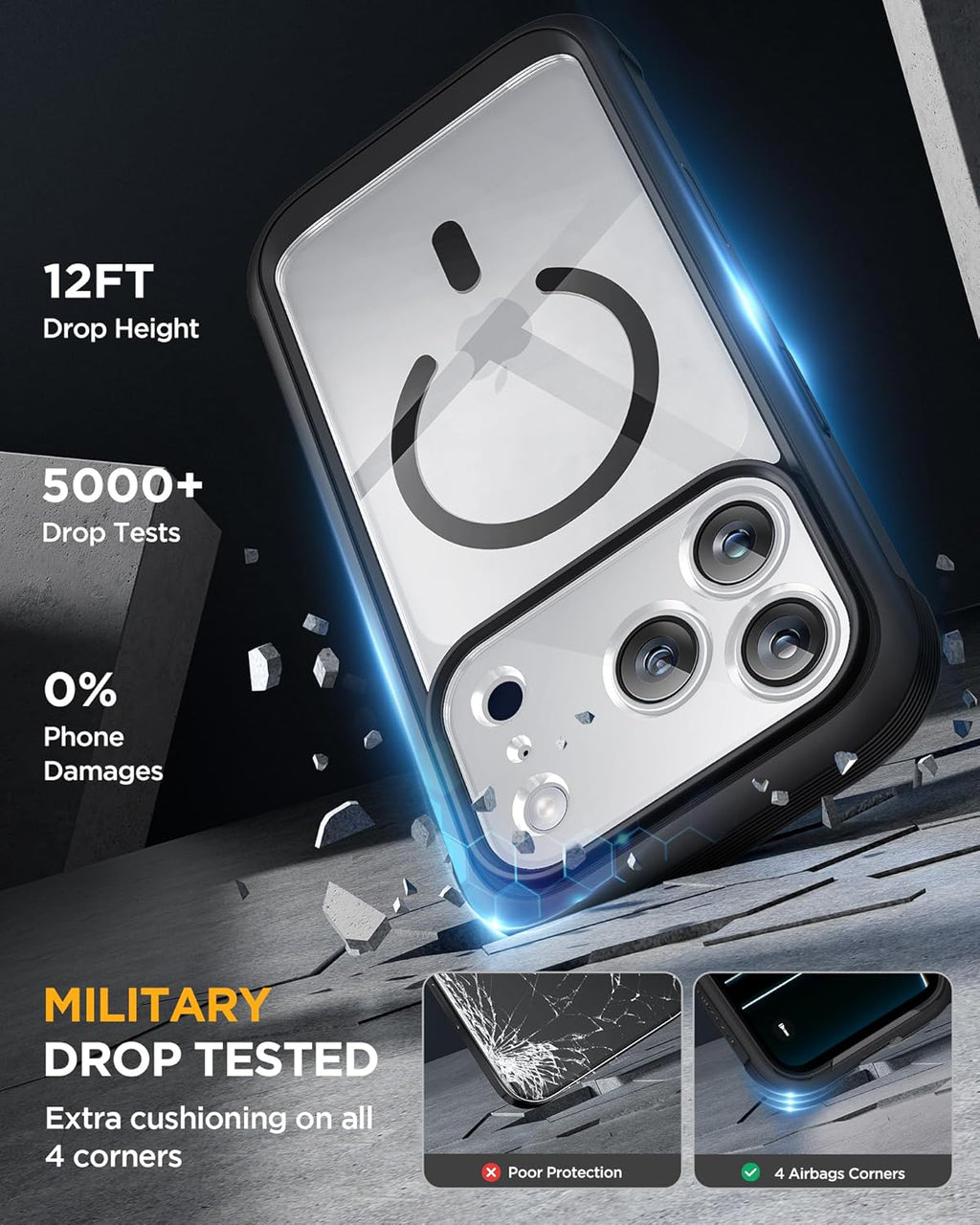 Miracase for Iphone 17 Pro Max Case 6.9" Full-Body Phone Case with Built-In Glass Screen Protector& Full Camera Protector, Camera Control [Magnetic with Magsafe] Drop Proof 17 Promax Cover, Black