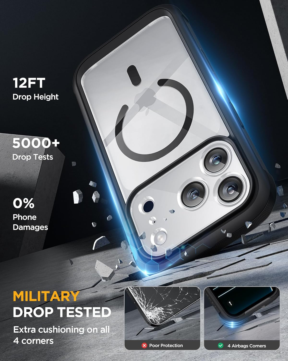 Miracase for Iphone 17 Pro Max Case 6.9" Full-Body Phone Case with Built-In Glass Screen Protector& Full Camera Protector, Camera Control [Magnetic with Magsafe] Drop Proof 17 Promax Cover, Black