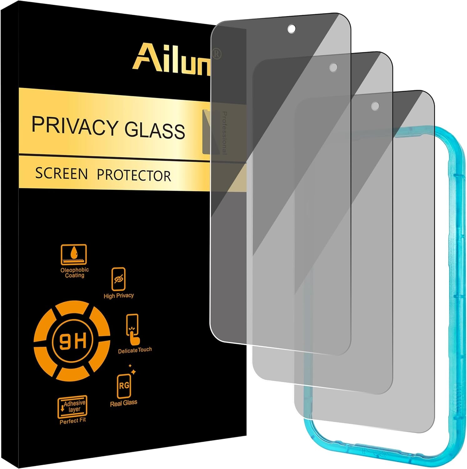 Ailun 3-Pack Privacy Screen Protector for iPhone 16/15/15 Pro - Ultimate Anti-Scratch Tempered Glass for Enhanced Privacy