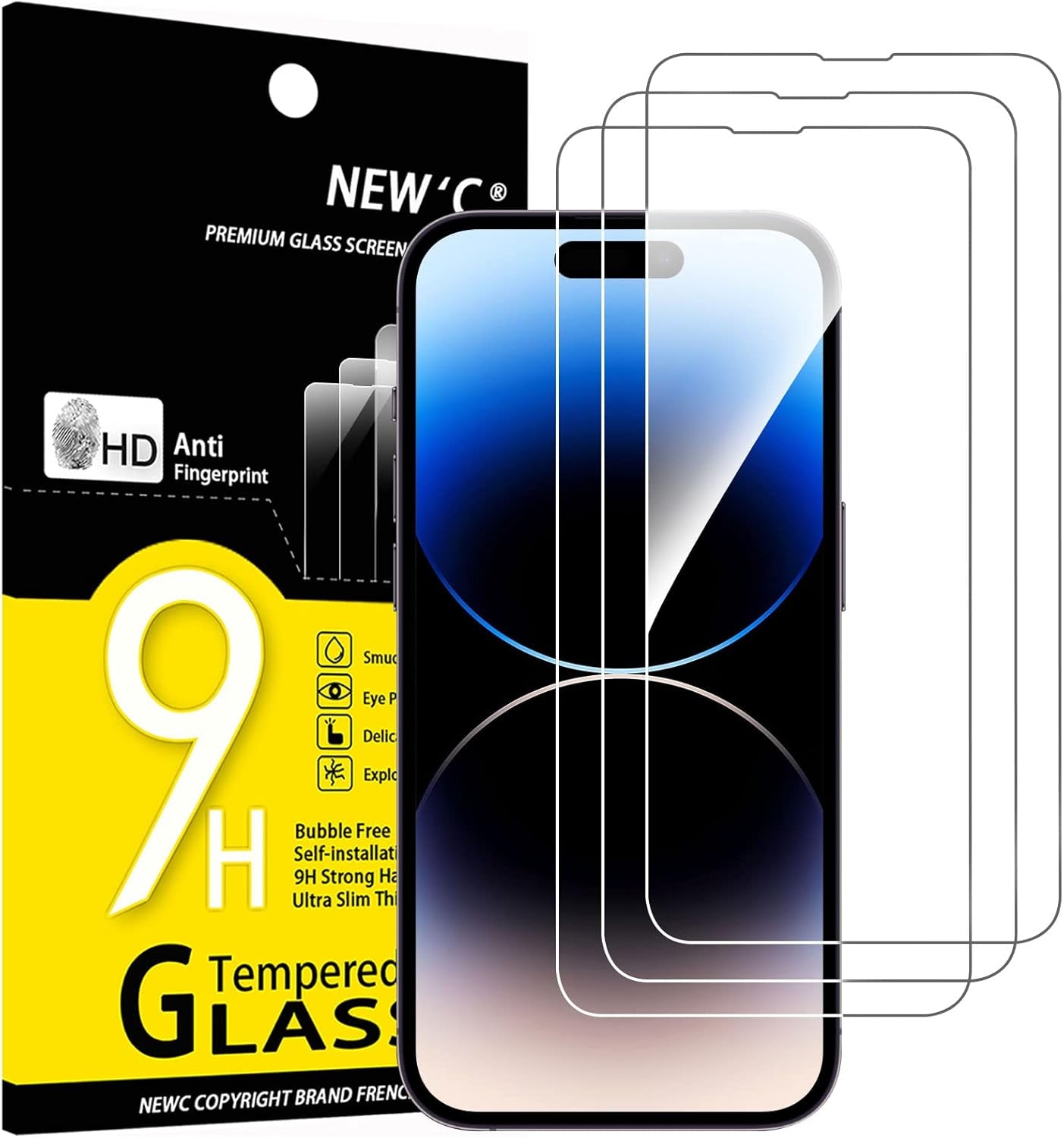 NEW'C 3 Pack Designed for Iphone 17, 17 Pro, Iphone 16 Pro Screen Protector (6.3 Inches), Enhanced Tempered Glass Protection with Easy Installation Tool Included,Case Friendly Ultra Resistant