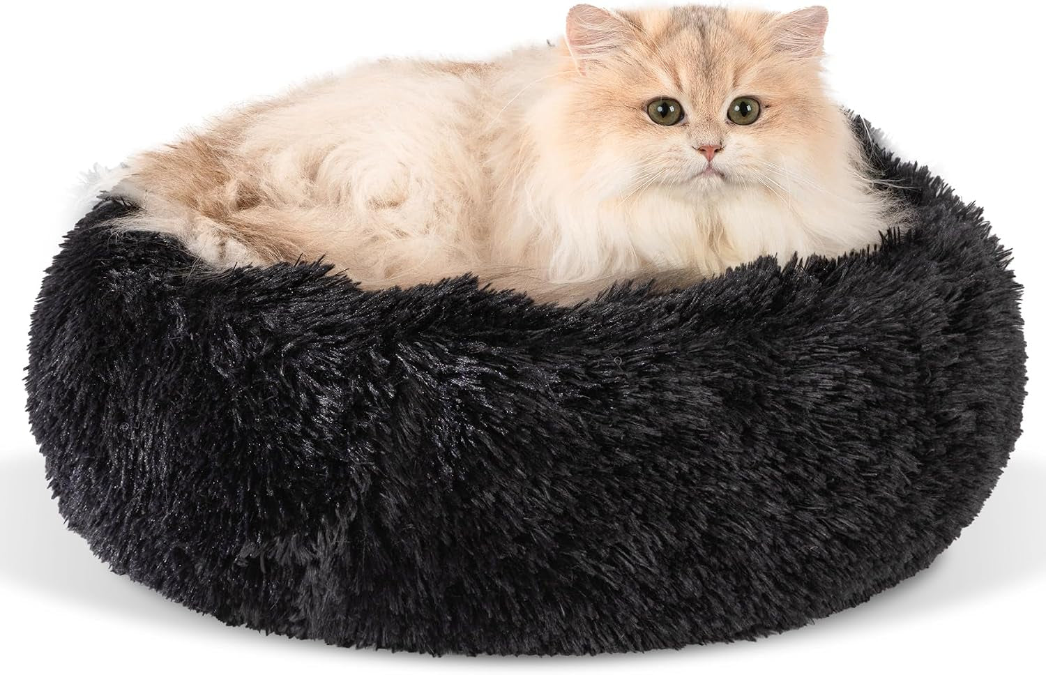 Premium Round Donut Calming Bed for Dogs and Cats - Washable Anti-Slip Faux Fur Cuddler (28" Khaki)