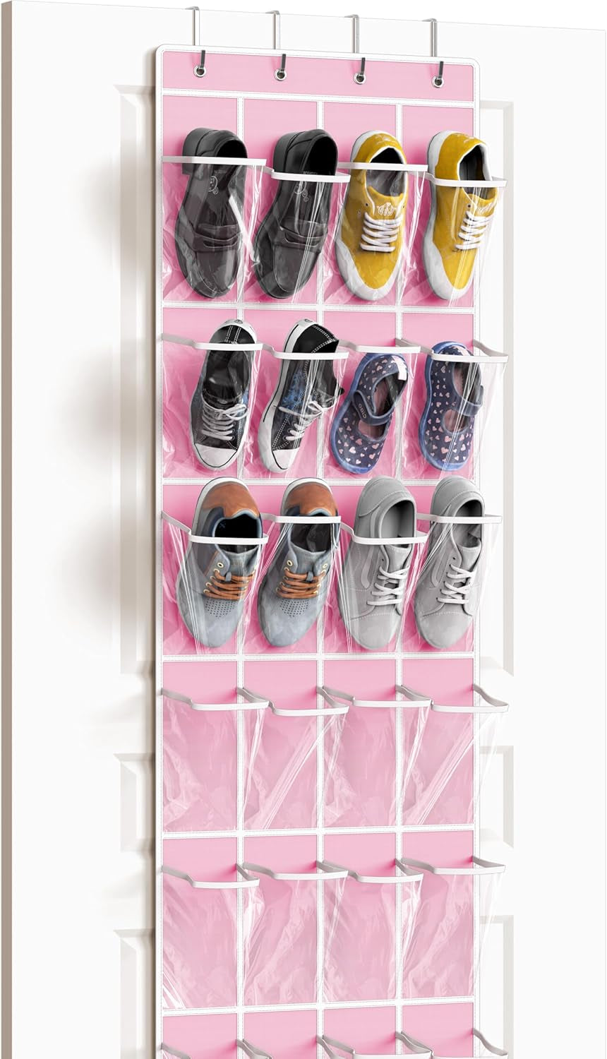 Simple Houseware 24 Pockets - Crystal Clear over the Door Hanging Shoe Organizer, Turquoise (64'' X 19'')