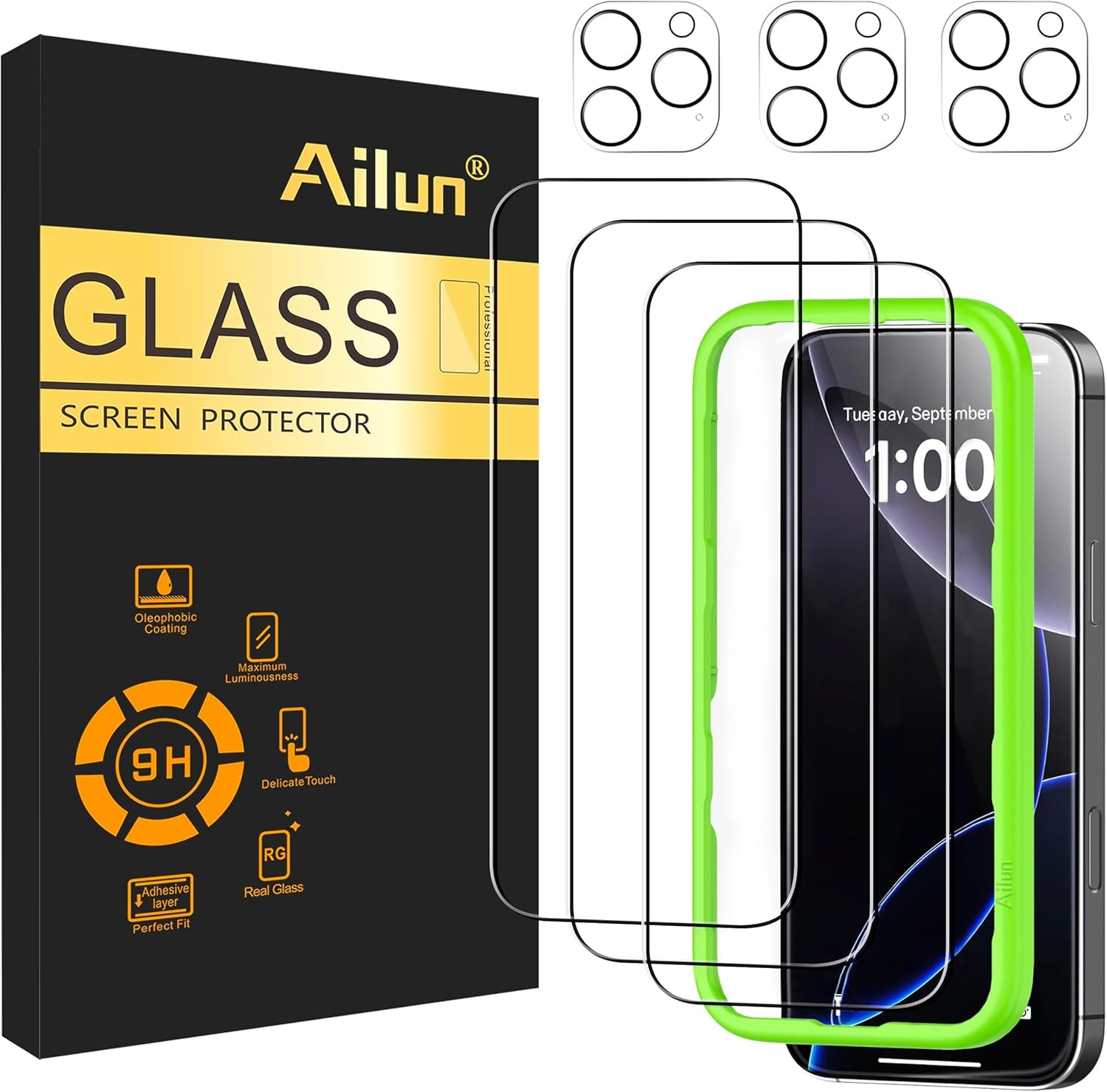 Ailun 3 Pack Screen Protector for Iphone 17 Pro Max [6.9 Inch] + 3 Pack Camera Lens Protector with Installation Frame,Dynamic Island Compatible,Case Friendly[Not for Iphone 17/17 Pro/Iphone Air]