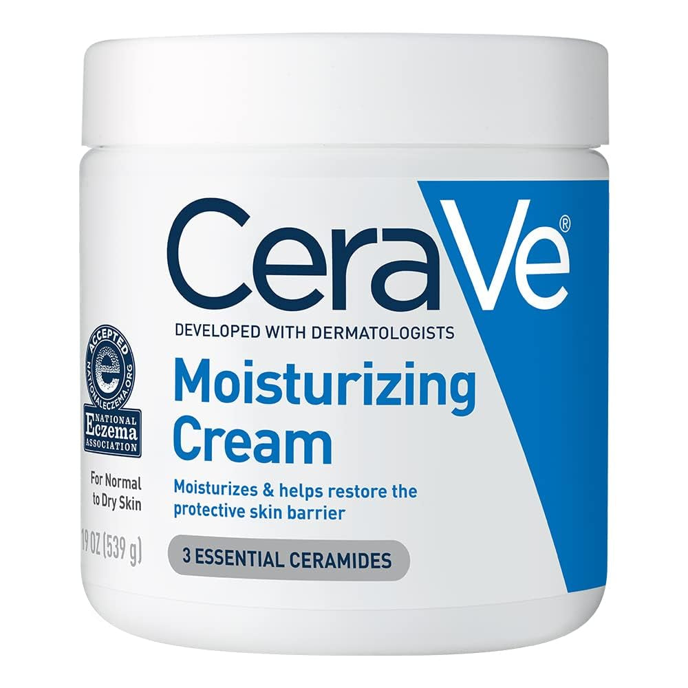 Cerave Moisturizing Cream, Body and Face Moisturizer for Dry Skin, Body Cream with Hyaluronic Acid and Ceramides, Daily Moisturizer, Oil-Free, Fragrance Free, Non-Comedogenic, 19 Ounce