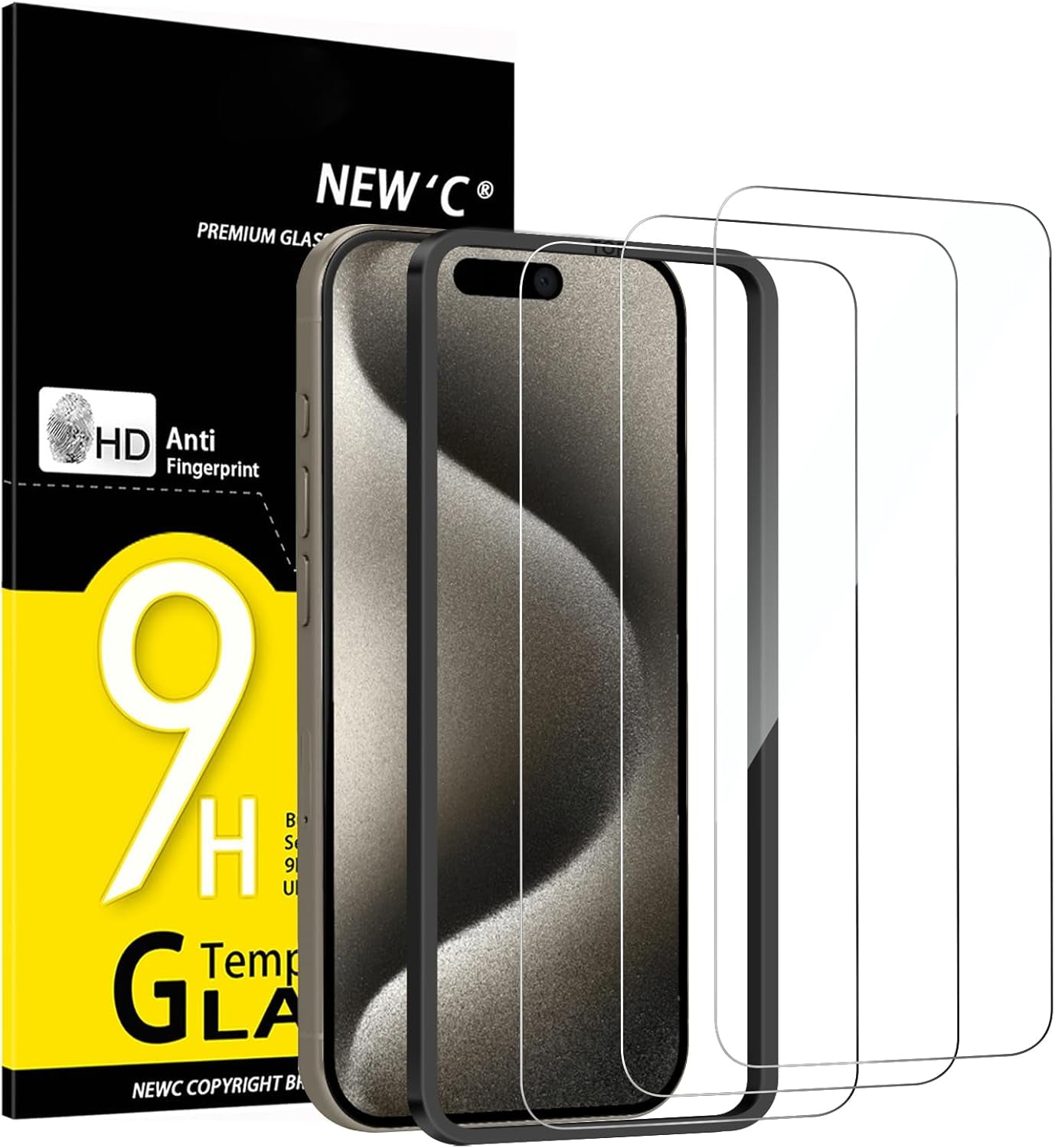 NEW'C 3 Pack Designed for Iphone 17, 17 Pro, Iphone 16 Pro Screen Protector (6.3 Inches), Enhanced Tempered Glass Protection with Easy Installation Tool Included,Case Friendly Ultra Resistant