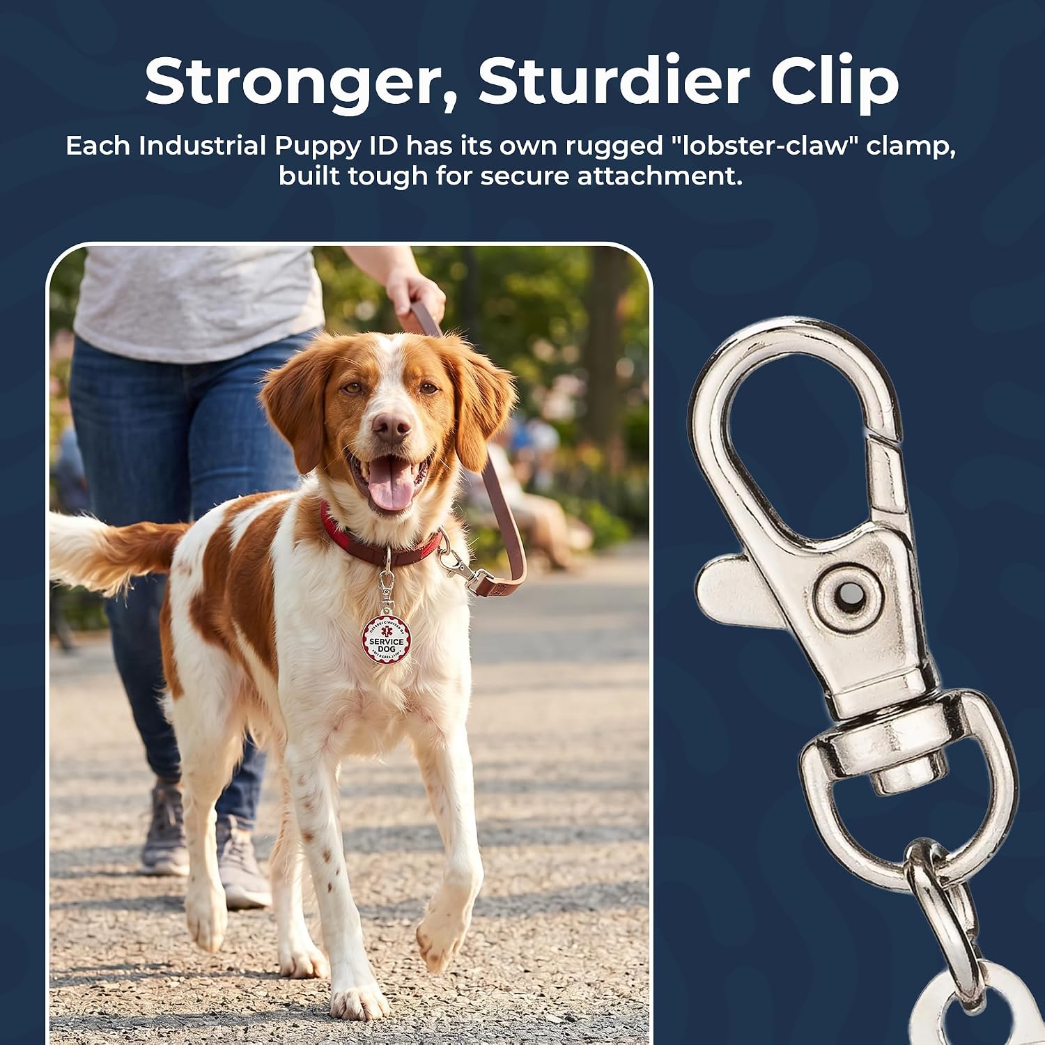 Industrial Puppy Service Dog Identification Tags, Set of 2: Durable Metal ID Tags for Service Animals, Emotional Support Dogs, and Therapy Dogs, 1.25 Inch Diameter, Double-Sided Design with Navy Lettering and Red Enamel Trim