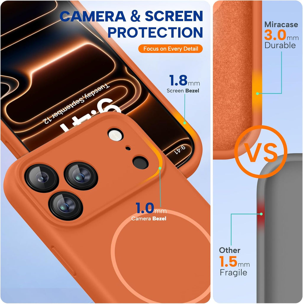 Miracase Heavy Duty Orange Case for iPhone 17 Pro Max - Shockproof, MagSafe Compatible, with Integrated Camera Protection