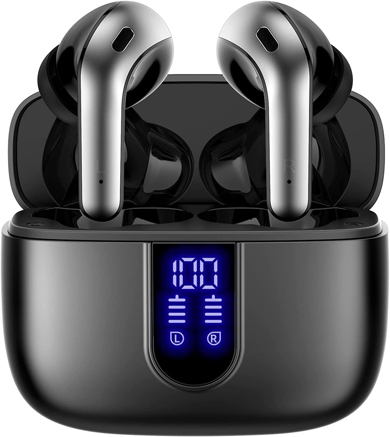 TAGRY Bluetooth Headphones True Wireless Earbuds 60H Playback LED Power Display Earphones with Wireless Charging Case IPX5 Waterproof In-Ear Ear Buds with Mic for TV Smart Phone Laptop Computer Sports