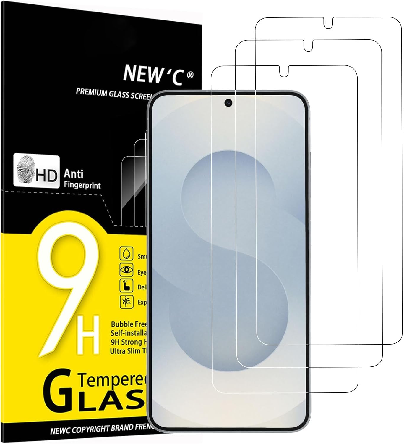 NEW'C 3 Pack Designed for Samsung Galaxy S25 Ultra Screen Protector Tempered Glass, Bubble Free, Ultra Resistant