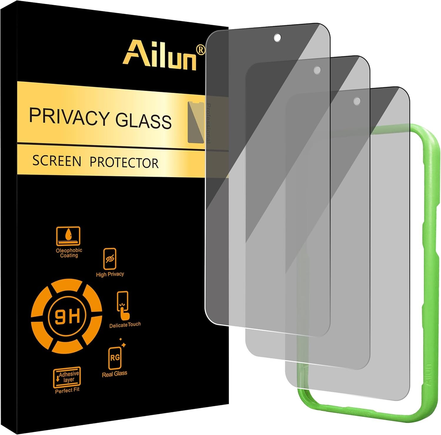 Ailun 3-Pack Privacy Screen Protector for iPhone 16/15/15 Pro - Ultimate Anti-Scratch Tempered Glass for Enhanced Privacy