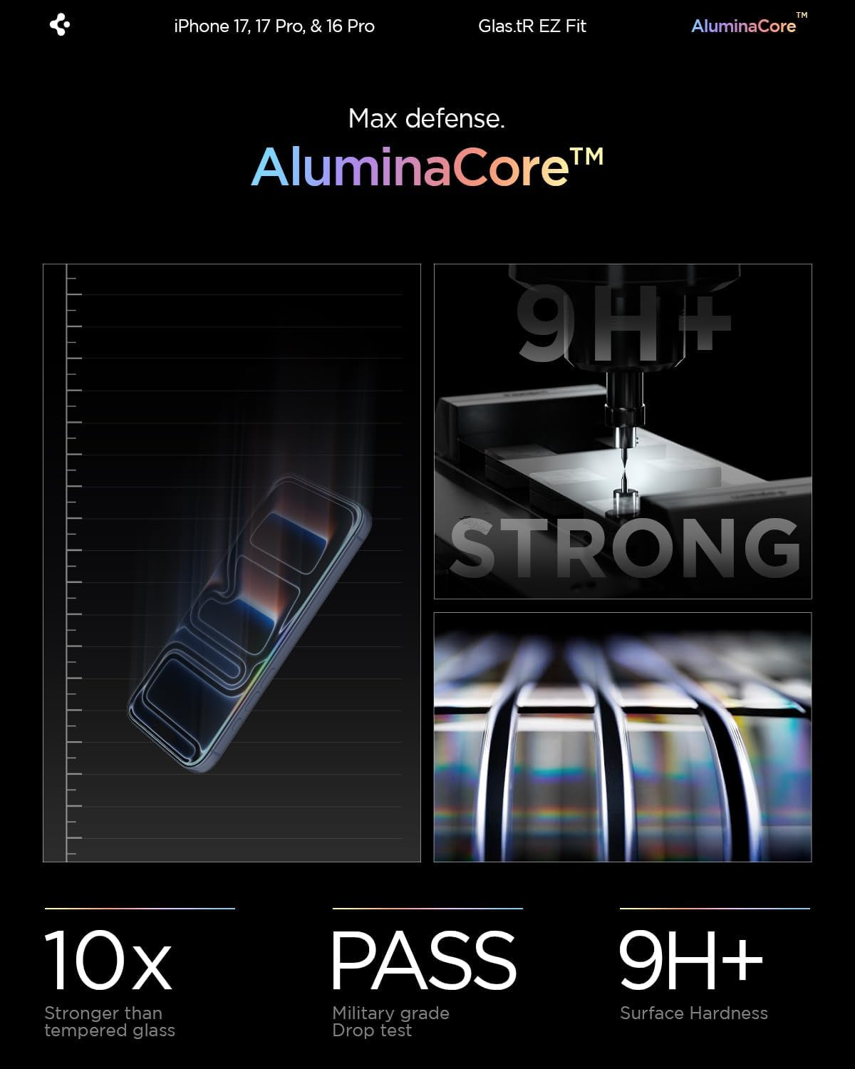 Ultimate Protection for Your iPhone: Spigen Aluminacore Tempered Glass Screen Protector for iPhone 17 Pro, 17, and 16 Pro - 9H+ Hardness, 2 Pack with EZ Fit Installation