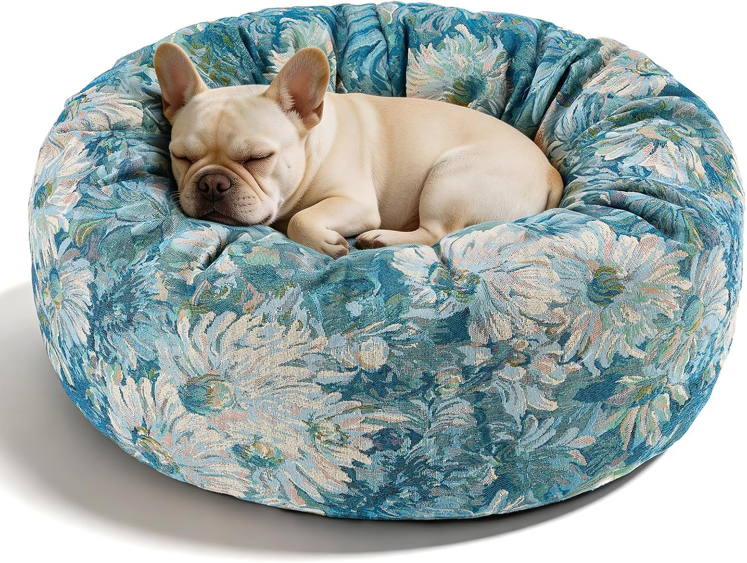 Premium Round Donut Calming Bed for Dogs and Cats - Washable Anti-Slip Faux Fur Cuddler (28" Khaki)