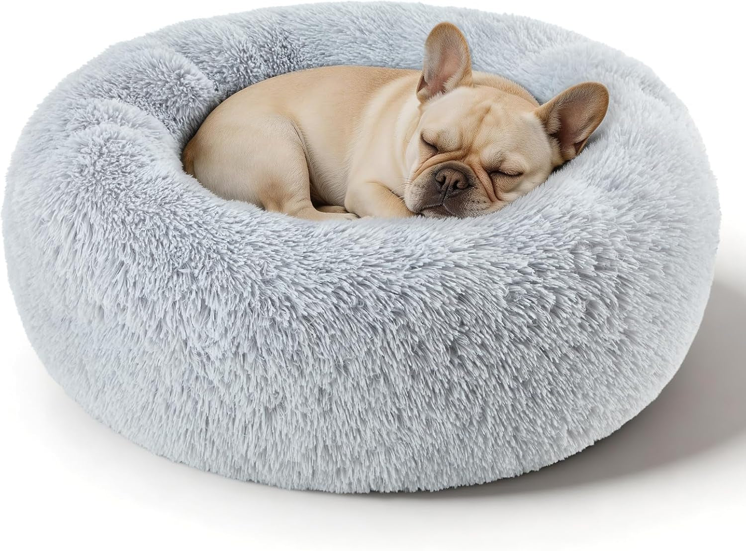 Premium Round Donut Calming Bed for Dogs and Cats - Washable Anti-Slip Faux Fur Cuddler (28" Khaki)