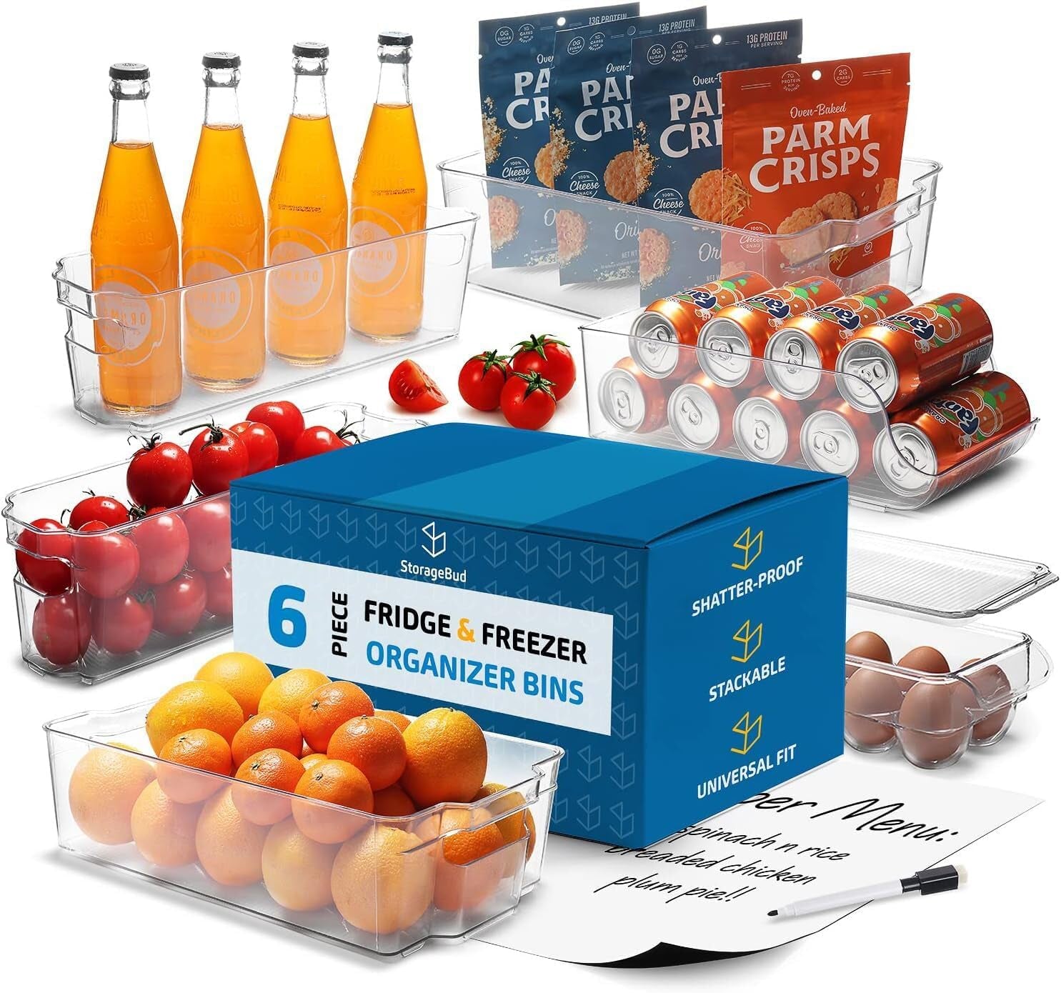 STORAGEBUD Fridge Organizer - 8 Pieces Refrigerator Organizer Bins - Pantry Organization and Storage for Fridge & Refrigerator- BPA Free Freezer Organizer Bins