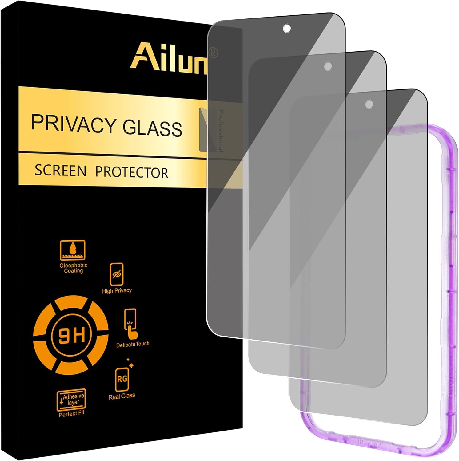 Ailun 3-Pack Privacy Screen Protector for iPhone 16/15/15 Pro - Ultimate Anti-Scratch Tempered Glass for Enhanced Privacy