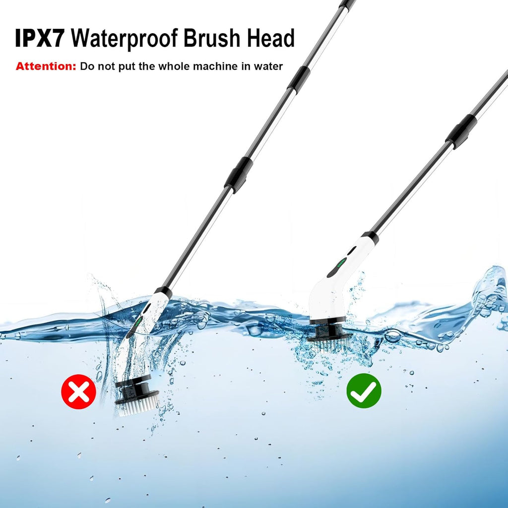 Cordless Electric Spin Scrubber with IPX7 Waterproof Design, 9 Interchangeable Brush Heads, and Adjustable Extension Handle for Comprehensive Bathroom Cleaning