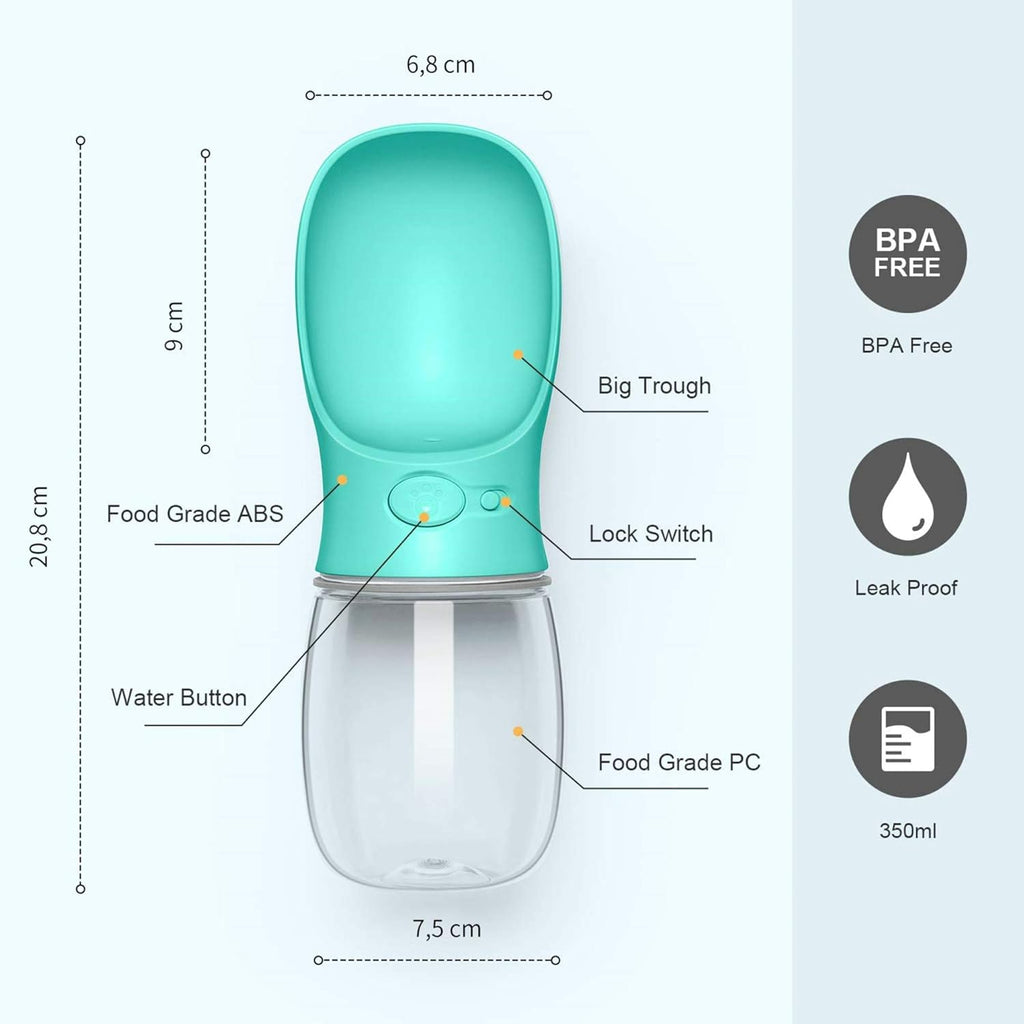 DEYACE Portable Leak-Proof Dog Water Bottle with Drinking Feeder for Travel - 12oz Teal